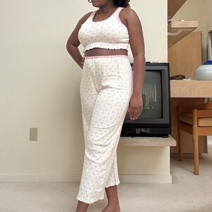 Bow print comfy pajama set, lounge set, cropped tank w/ capris